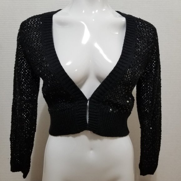 It's Our Time cardigan Medium open knit sequin embellished shrug cropped Y2K - Picture 1 of 13